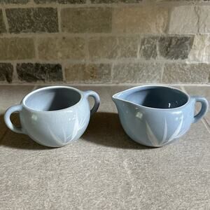 Winfield China Blue Pacific Creamer & Sugar with Lid Bamboo California